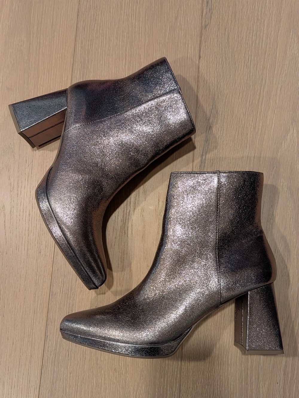 Metallic Silver Women's Block Heel Ankle Boots